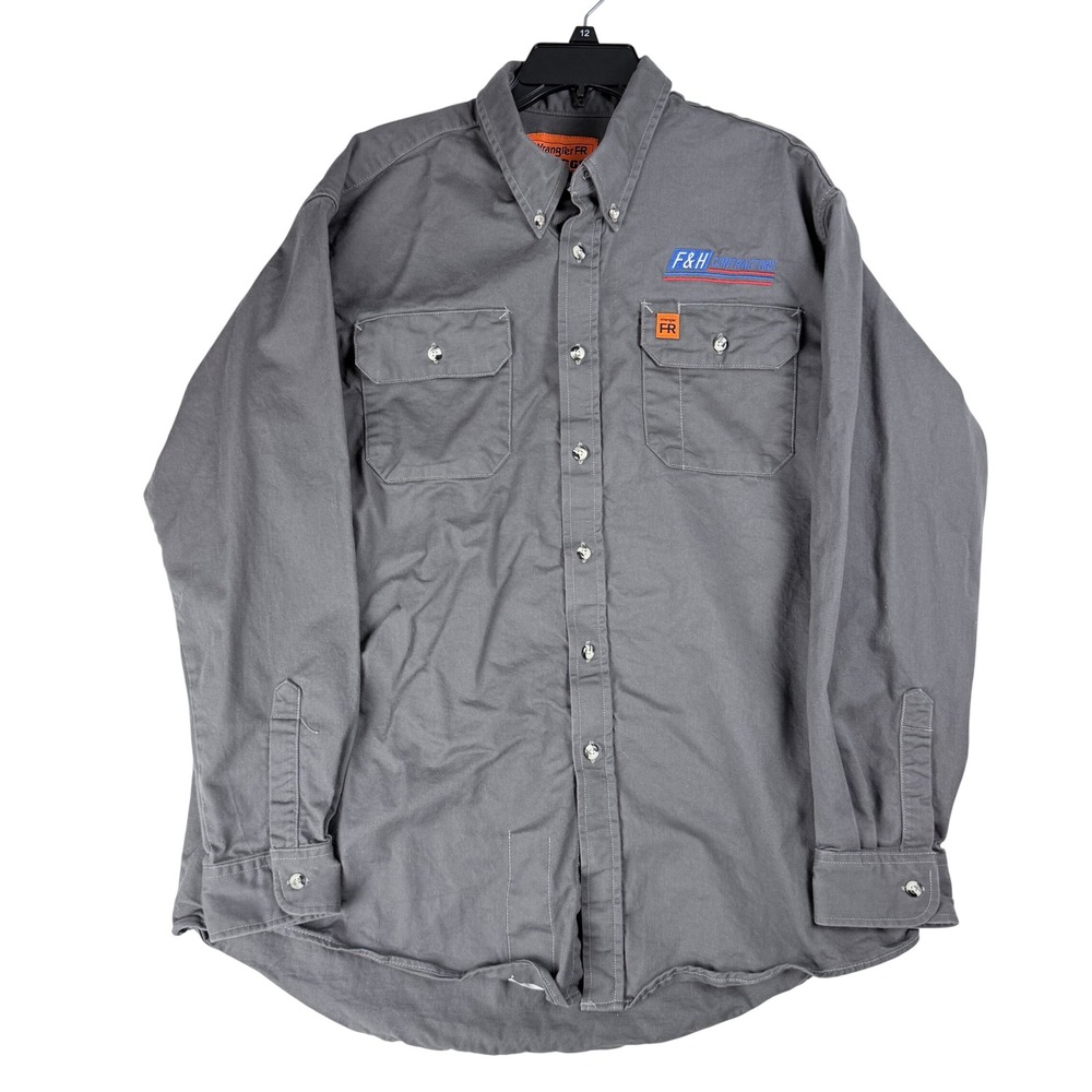 Wrangler Riggs FR Shirt Mens L Grey Flame Resistant Workwear Utility Gorpcore